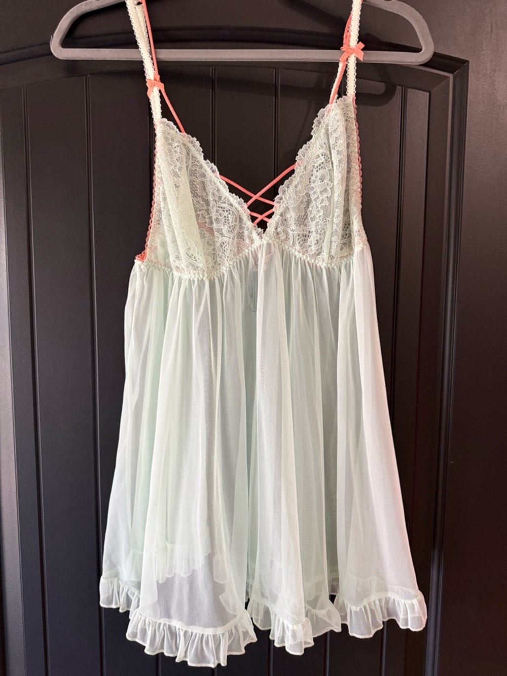 VTG Victoria’s Secret Mint Lace Babydoll 💕 Y2K Coquette Sheer Slip Nightgown LG